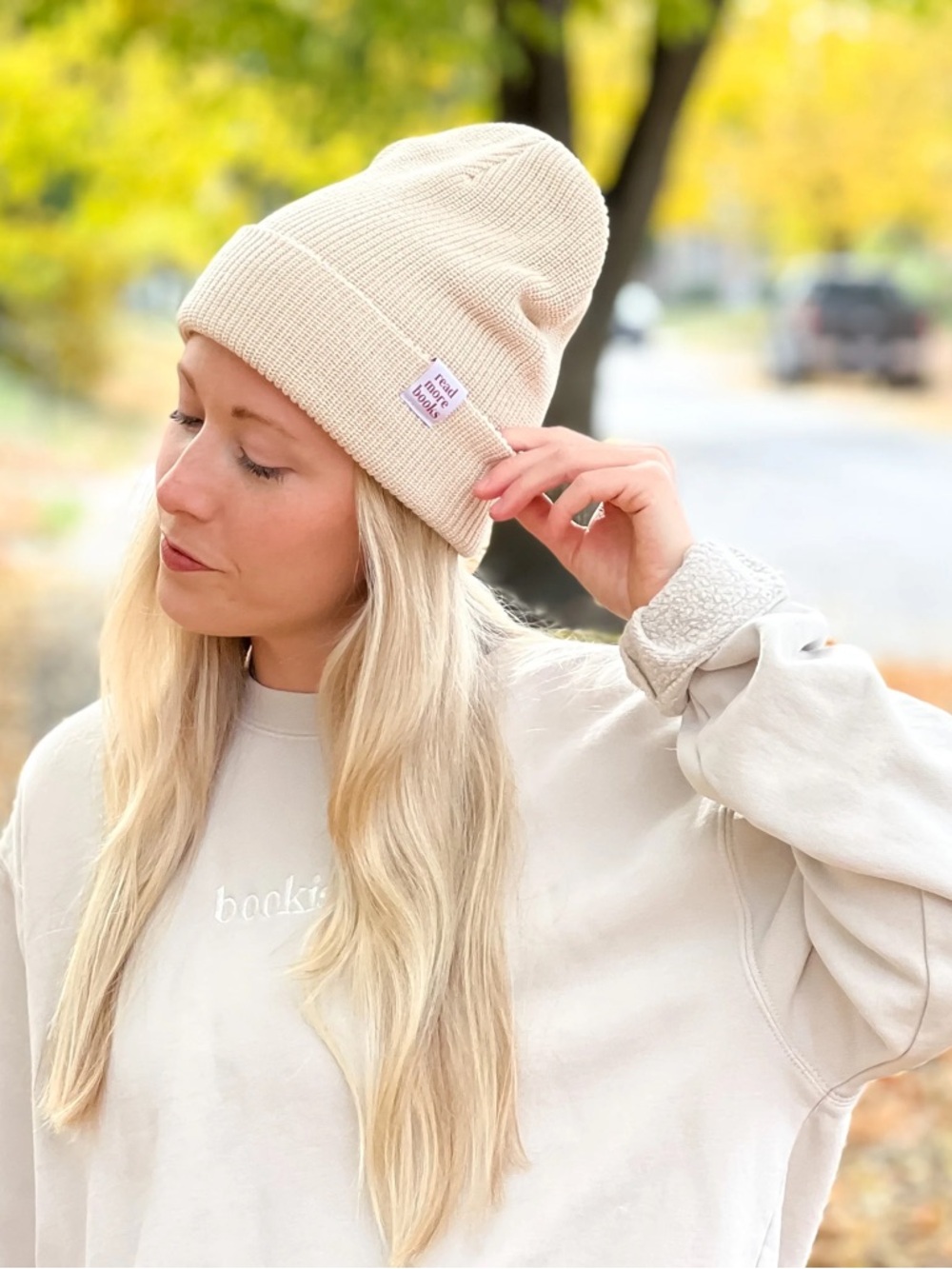 Read More Books Cream Winter Hat Beanie The Bookish Goods